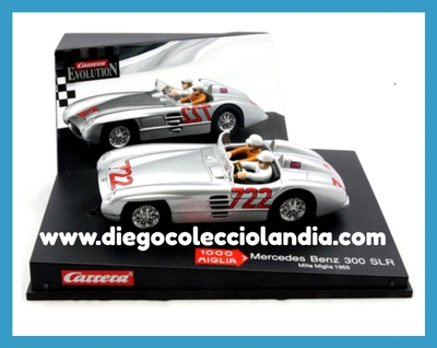 MERCEDES BENZ 300 SLR #722 " MILLE MIGLIA 1955 " DE CARRERA EVOLUTION REF/ 25421 . TODOS LOS COCHES DE LA WEB, SON COMPATIBLES CON CIRCUITOS SCALEXTRIC, SUPERSLOT, NINCO Y CARRERA...... www.diegocolecciolandia.com .  Tienda Slot Scalextric Madrid España . Slot Cars Shop Madrid Spain .
