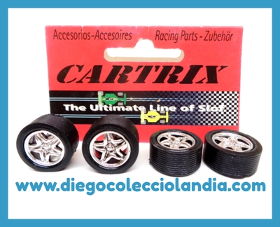 LLANTAS FERRARI CON NEUMÁTICOS 19x9 RALLADOS GOMA BLANDA DE CARTRIX REF / 1134 . ( 4 UNIDADES ) . www.diegocolecciolandia.com . Tienda Scalextric Slot Madrid España . Accesorios, Recambios y Repuestos Cartrix . Scalextric Store Madrid Spain . Scalextric Shop Spain .