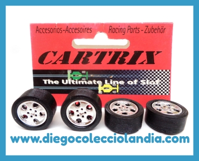 LLANTAS MB MOMO CON NEUMÁTICOS 19x9 RALLADOS GOMA BLANDA DE CARTRIX REF / 1131 . ( 4 UNIDADES ) . www.diegocolecciolandia.com . Tienda Scalextric Slot Madrid España . Accesorios, Recambios y Repuestos Cartrix . Scalextric Store Madrid Spain . Scalextric Shop Spain .