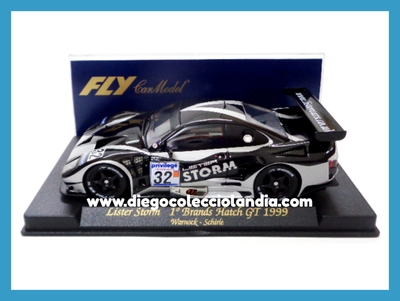 LISTER STORM " 1º BRANDS HATCH GT 1999 " DE FLY CAR MODEL  REF/ A105 . TODOS LOS COCHES DE LA WEB, SON COMPATIBLES CON CIRCUITOS SCALEXTRIC, SUPERSLOT, NINCO Y CARRERA... www.diegocolecciolandia.com . Tienda Slot Scalextric Madrid España . Slot Cars Shop Madrid Spain . Scalextric Store Madrid . Fly Car Model Store .