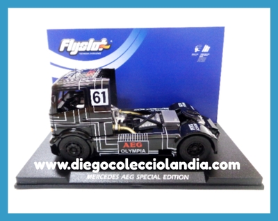 MERCEDES BENZ ATEGO " AEG SPECIAL EDITION " DE FLYSLOT REF/ 202309 . TODOS LOS COCHES Y CAMIONES DE LA WEB, SON COMPATIBLES CON CIRCUITOS SCALEXTRIC , SUPERSLOT , NINCO Y CARRERA..... www.diegocolecciolandia.com . Tienda Scalextric Slot Madrid España . Slot Cars Shop Madrid Spain . Scalextric Store Madrid Spain . 