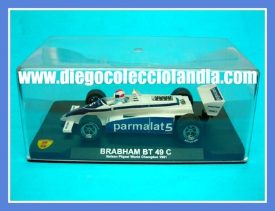  Brabham BT 49C Parmalat #5 " Nelson Piquet World Champion 1981 " de MG VANQUISH REF/ GP11 .
TODOS LOS COCHES DE SLOT DE LA WEB, SON COMPATIBLES CON CIRCUITOS SCALEXTRIC, SUPERSLOT, NINCO Y CARRERA............  www.diegocolecciolandia.com . Tienda Slot Scalextric Madrid España . Slot Cars Shop Spain 