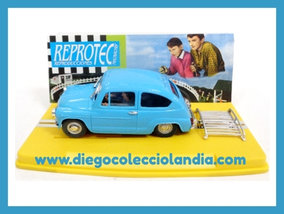 SEAT 600 E " AZUL " CON BACA PORTAEQUIPAJES DE REPROTEC REF /1951 . TODOS LOS COCHES DE LA WEB, SON COMPATIBLES CON CIRCUITOS SCALEXTRIC, SUPERSLOT, NINCO Y CARRERA............  www.diegocolecciolandia.com . Slot Cars Shop Madrid, Spain. Tienda Slot Scalextric Madrid España.