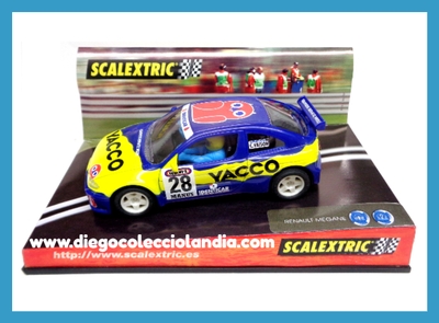 RENAULT MEGANE " YACCO " DE SCALEXTRIC REF / 6016 . TODOS LOS COCHES DE LA WEB, SON COMPATIBLES CON CIRCUITOS SCALEXTRIC, SUPERSLOT, NINCO Y CARRERA...  www.diegocolecciolandia.com  . Tienda Scalextric Madrid. Tienda Slot Madrid . Tienda Scalextric España . Tienda Slot España .