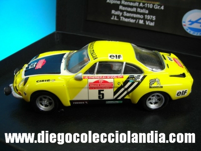 Alpine Renault A-110 Gr.4 # 5 Renault Italia "Rally Sanremo 1975" Therier / Vial de Slot Real Car Ref/ SR02 .
TODOS LOS COCHES DE SLOT DE LA WEB, SON COMPATIBLES CON CIRCUITOS SCALEXTRIC, NINCO, SUPERSLOT Y CARRERA............. www.diegocolecciolandia.com . Slot Cars Shop Spain.
