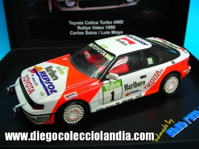Toyota Celica 4WD # 1 " Carlos Sainz / Luis Moya ".1º Rally Valeo 1990 de SLOT REAL CAR REF/ SR03 .
TODOS LOS COCHES DE SLOT DE LA WEB, SON COMPATIBLES CON CIRCUITOS SCALEXTRIC, SUPERSLOT, NINCO Y CARRERA............... www.diegocolecciolandia.com . Slot Cars Shop Spain.