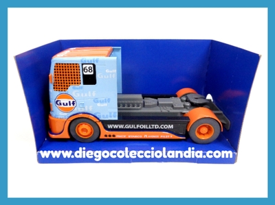 GULF RACING TRUCK  DE SUPERSLOT REF/ H3772 . TODOS LOS COCHES Y CAMIONES DELA WEB, SON COMPATIBLES CON CIRCUITOS SCALEXTRIC, SUPERSLOT, NINCO Y CARRERA..... www.diegocolecciolandia.com . Tienda Scalextric Madrid. Tienda Slot Madrid . Tienda Slot España .