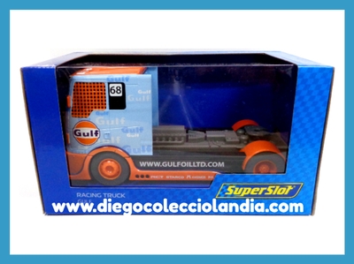 GULF RACING TRUCK  DE SUPERSLOT REF/ H3772 . TODOS LOS COCHES Y CAMIONES DELA WEB, SON COMPATIBLES CON CIRCUITOS SCALEXTRIC, SUPERSLOT, NINCO Y CARRERA..... www.diegocolecciolandia.com . Tienda Scalextric Madrid. Tienda Slot Madrid . Tienda Slot España .