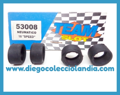 NEUMÁTICOS RALLADOS " SPEED " DE 18 mm ( 4 UNIDADES ) DE TEAM SLOT REF / 53008 . ACCESORIOS , RECAMBIOS Y REPUESTOS PARA COCHES TEAM SLOT . www.diegocolecciolandia.com . Tienda Scalextric Slot Madrid España . Slot Cars Shop Madrid Spain . Scalextric Store Spain . Scalextric Shop Madrid .